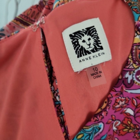 Anne Klein Pink Orange Paisley Sleeveless Shift Dress Size 10 Multi Color Boho - Picture 5 of 5